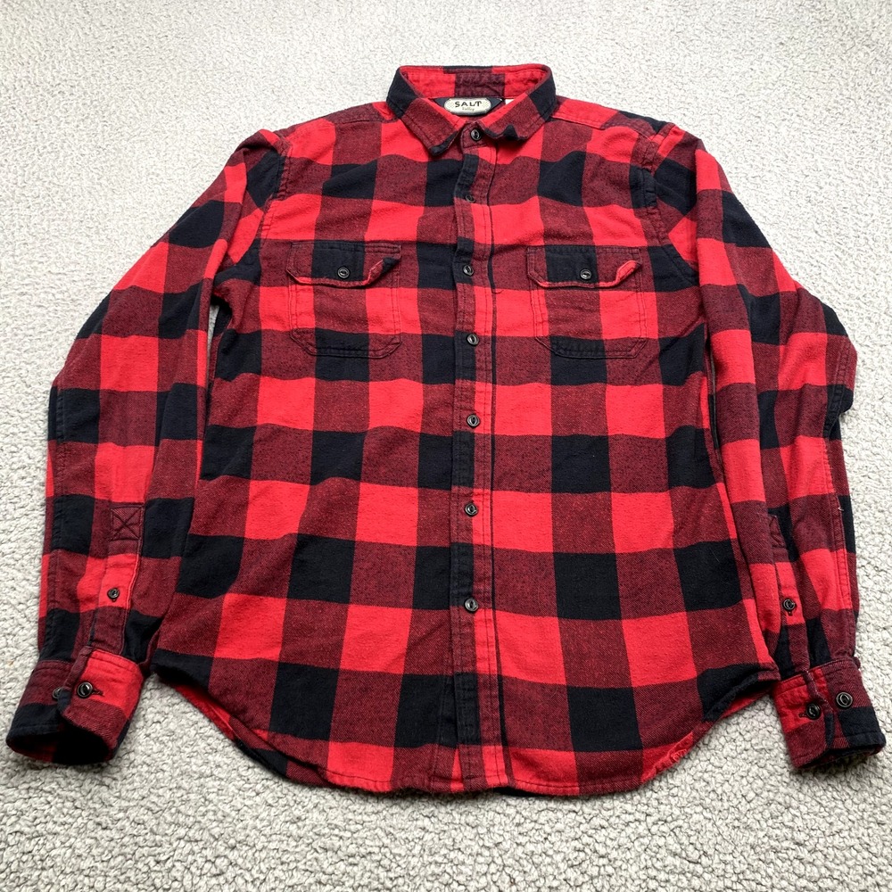 Salt Valley Shirt Mens Small Red Black Buffalo Check‎ Flannel Button Up Western